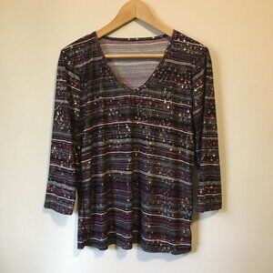 Peter Nygard Stretchy Striped + Itty Bitty Rosette Sequin Top